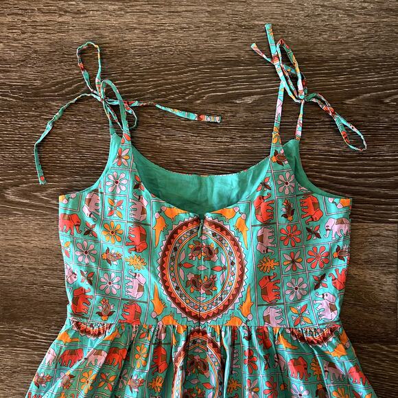 EUC Drake’s for J.Crew Elephant Tile Print Dress 2 Tie Shoulder Cotton Sundress - Picture 7 of 16